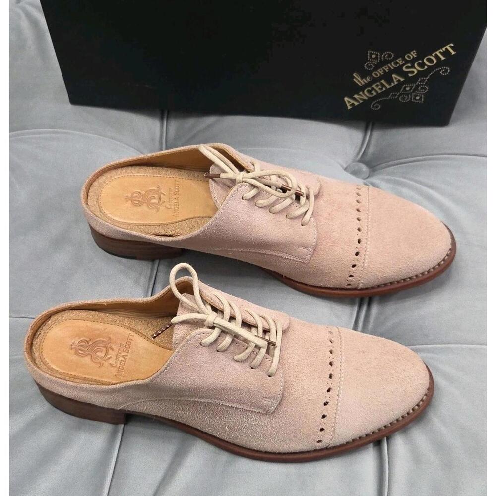 The Office Of Angela Scott Pink Suede Mules Oxfords SlipOn Womens Shoes 37 7 - Picture 11 of 16
